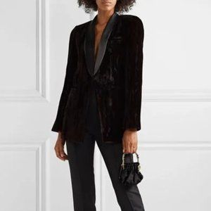 Alice + Olivia Lola Satin-trimmed Metallic Crushed-velvet Blazer NWT SZ 2